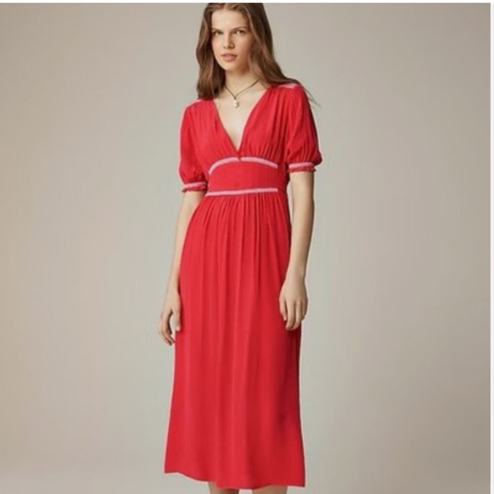 NWT J. Crew Smocked-trim midi dress in crepe de chine